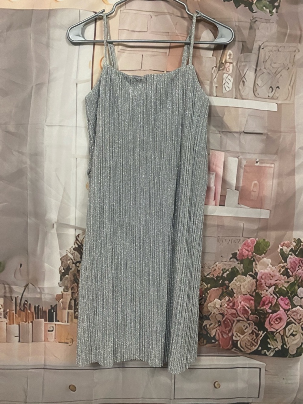 Ginger Small Silver Metallic Spaghetti Strap Dress